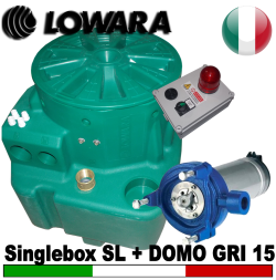 Impianto di sollevamento per fognature Lowara Singlebox - 1 Pompa sommersa trituratrice DOMO GRI15 - KIT SLITTA accessori (Alimentazione monofase)